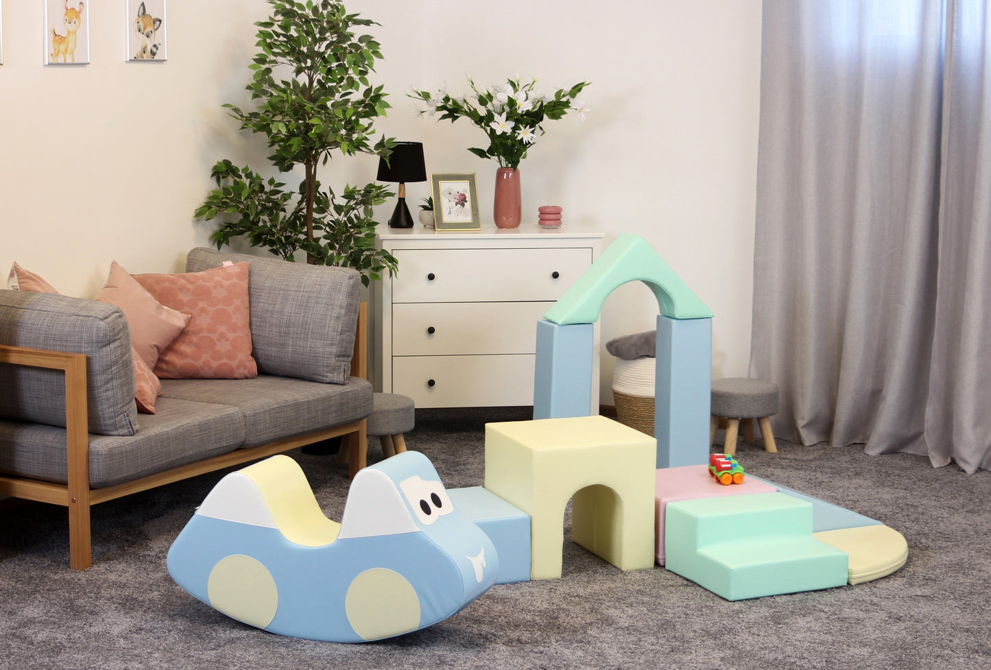 Soft Play, 9 leikkimoduulia - Vaalea pastelli