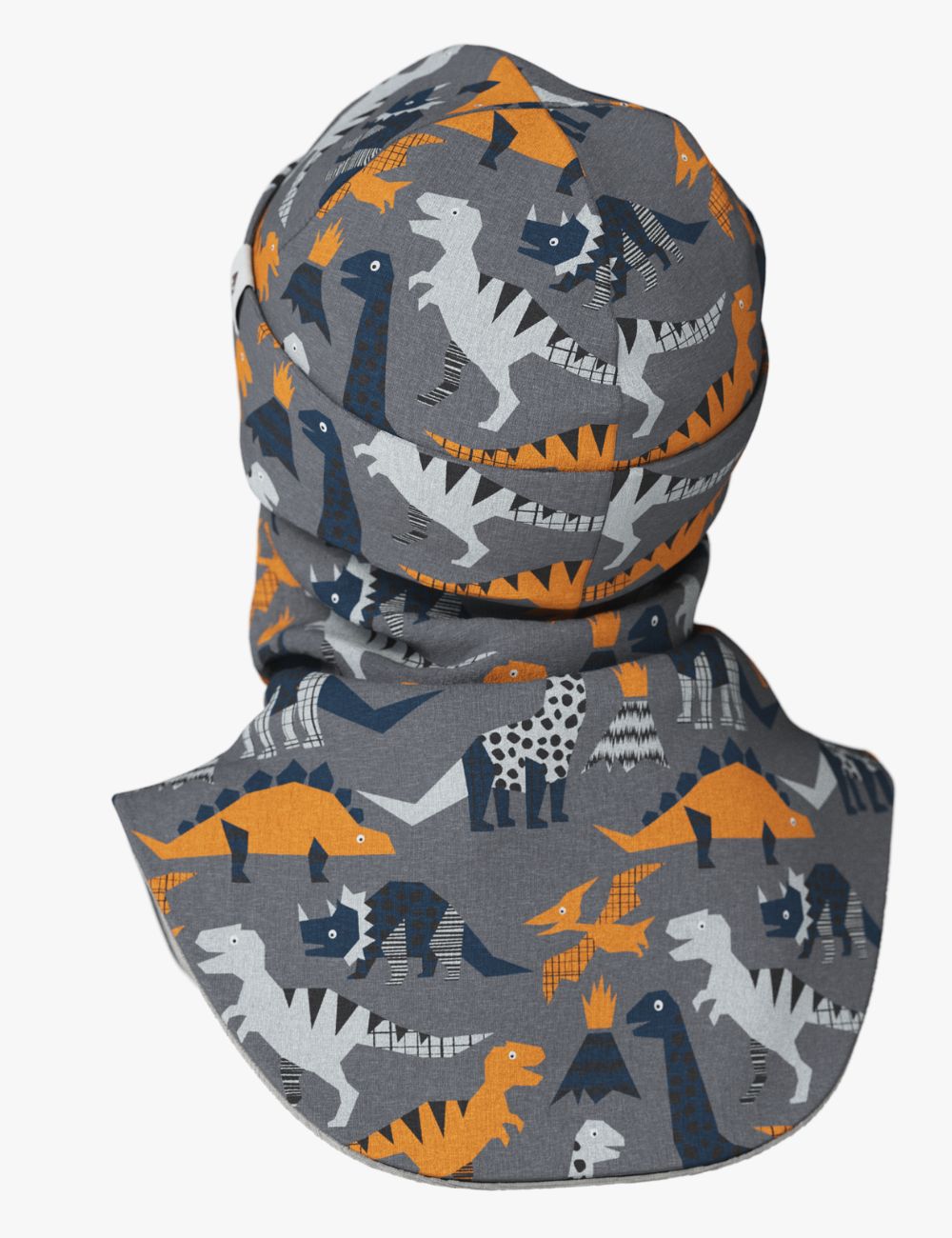 Breden-lasten balaclava - dinosaurukset, harmaa