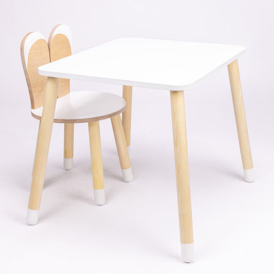 lasten pöytä ja tuoli pupunkorvilla