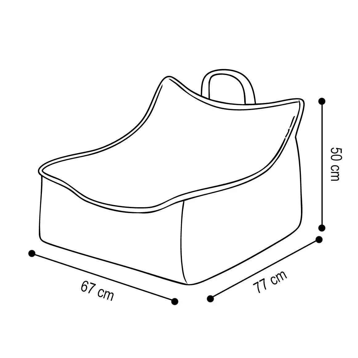 Mitat neliönmuotoiseen säkkituoliin