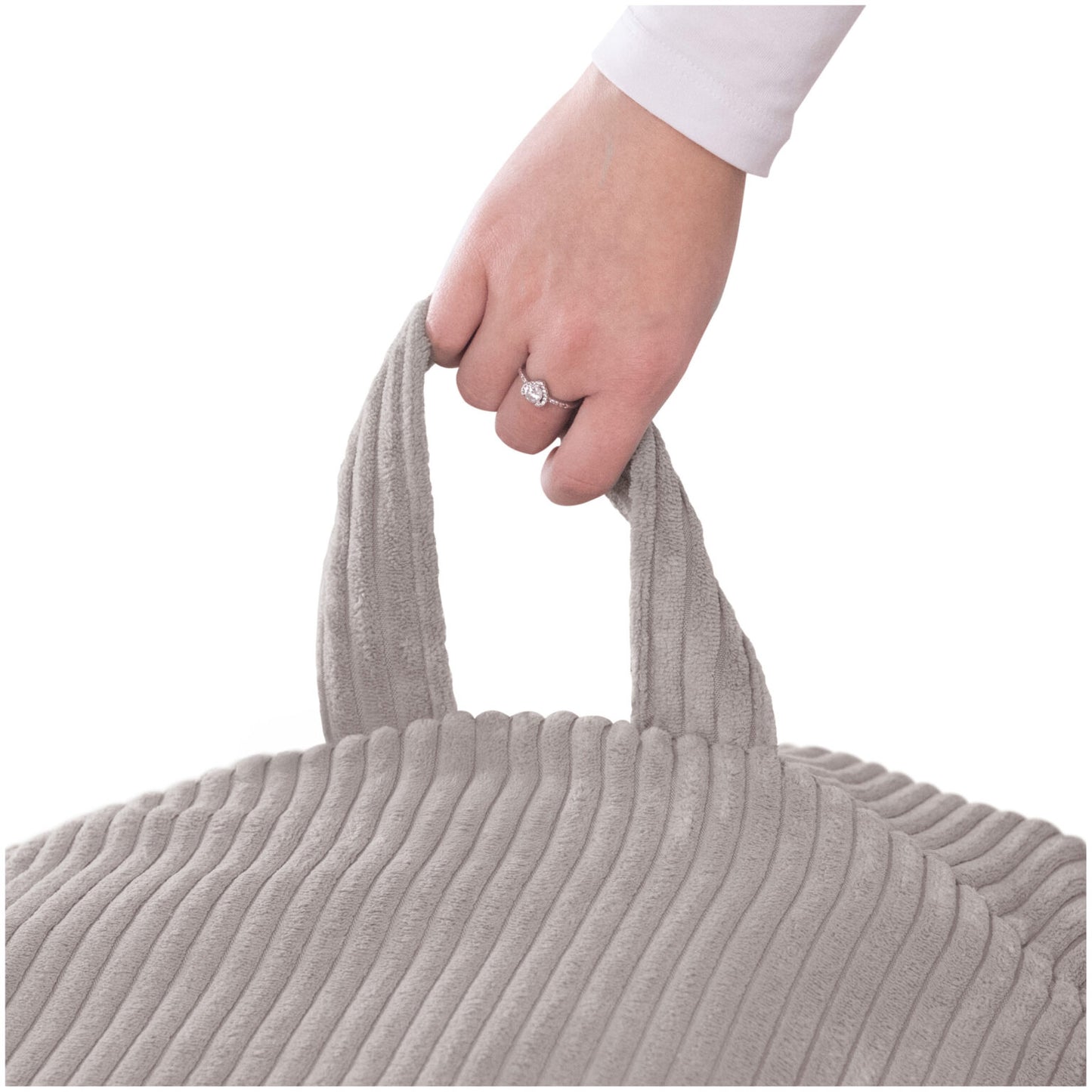 Beige Lasten lelujen säilytyspussi ja rahi