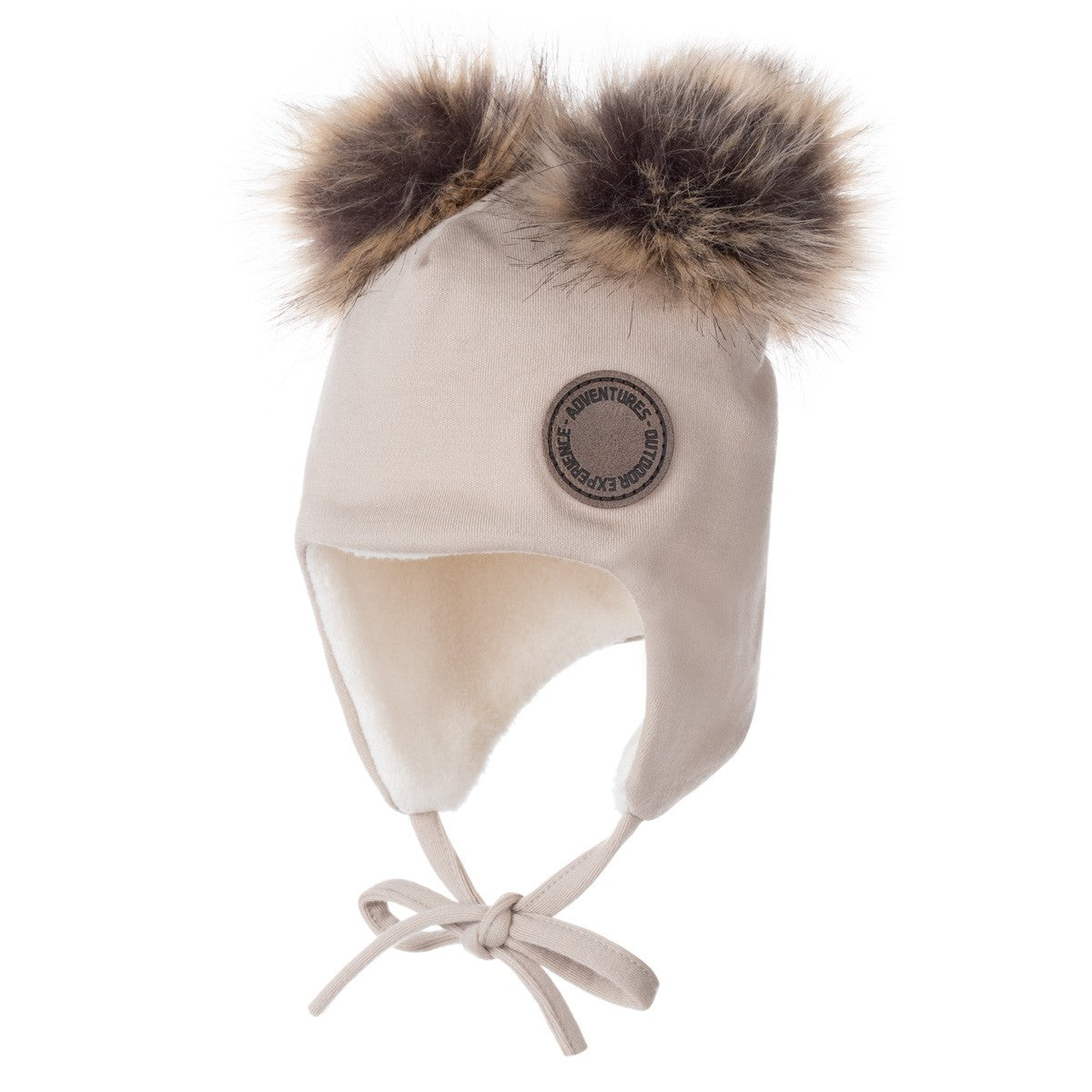 Beige merinovilla vauvan hattu pom-pomeilla