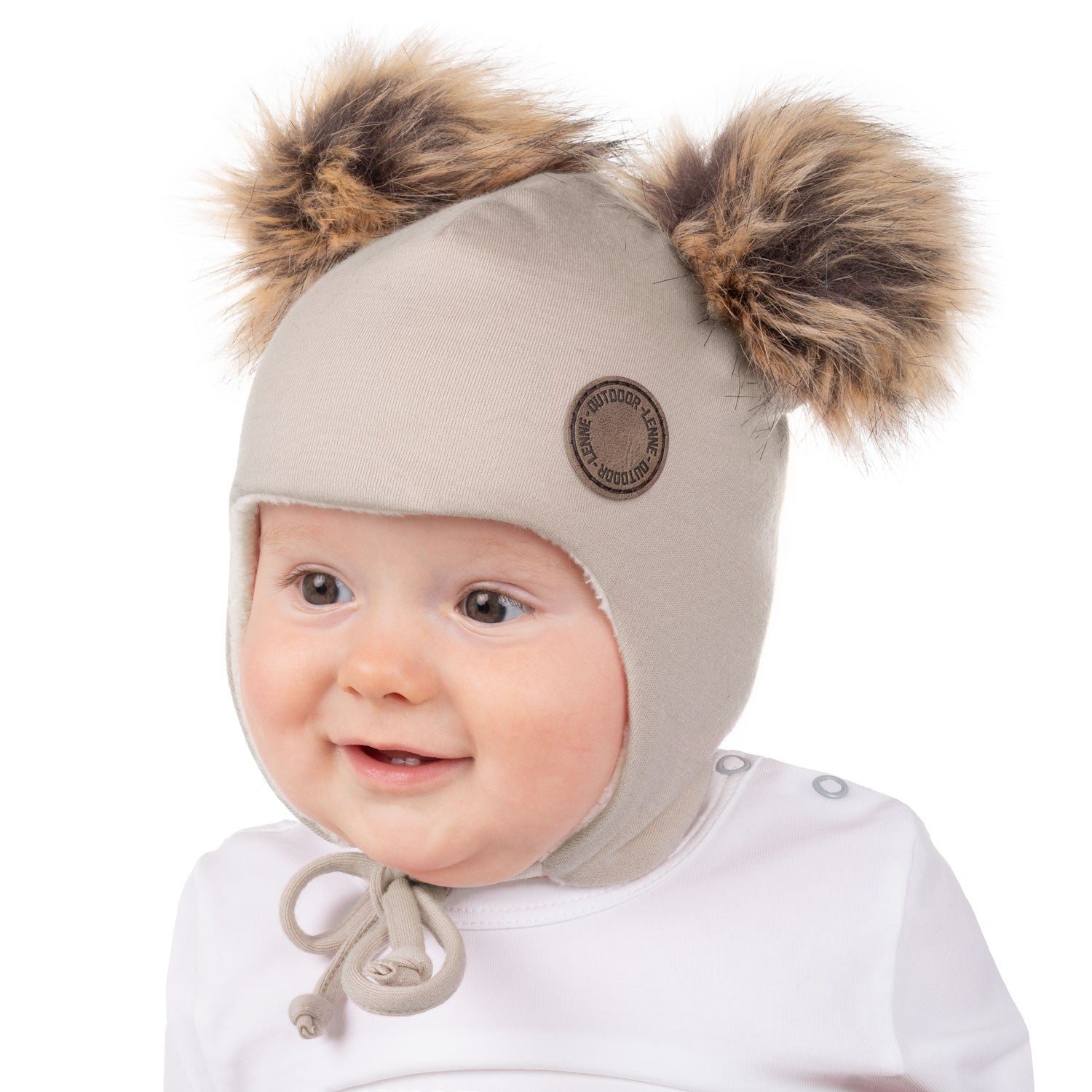 Beige merinovilla vauvan pipo pom-pomeilla
