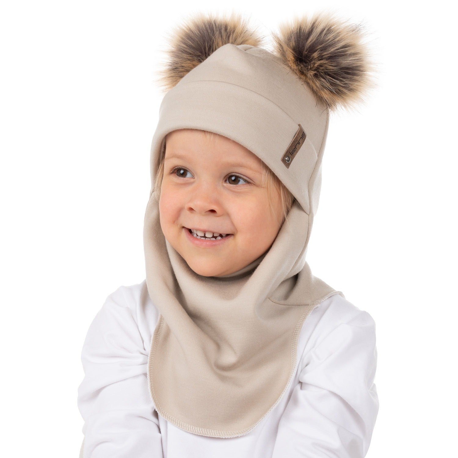 Beige merinovillainen balaclava Pom-Pomeilla