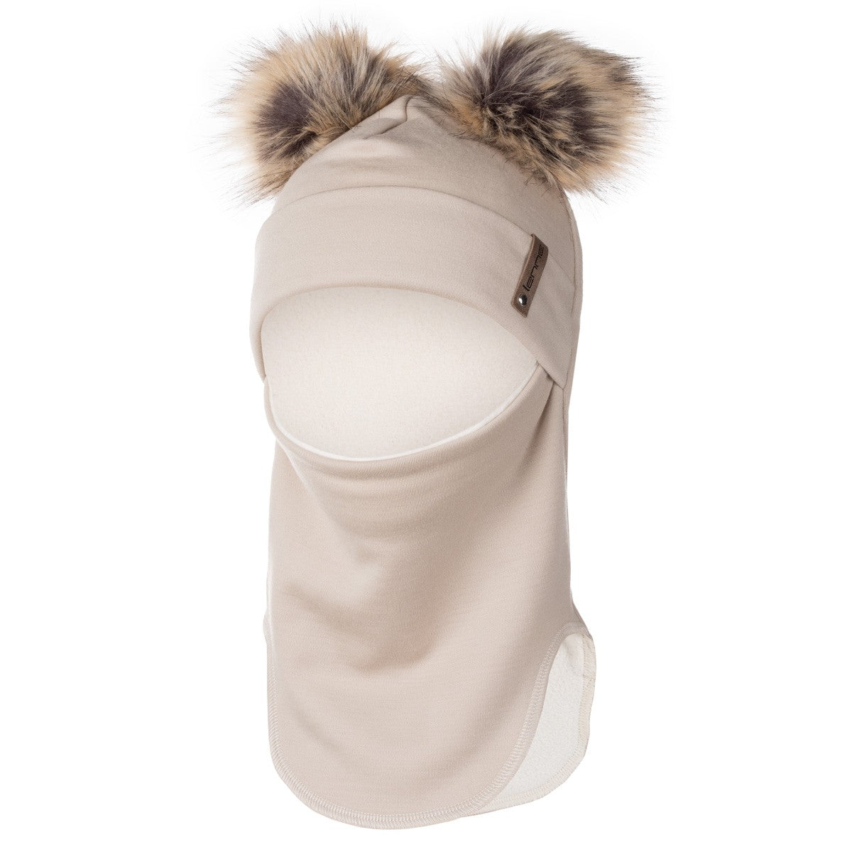 Beige merinovillainen lasten balaclava Pom-Pomeilla