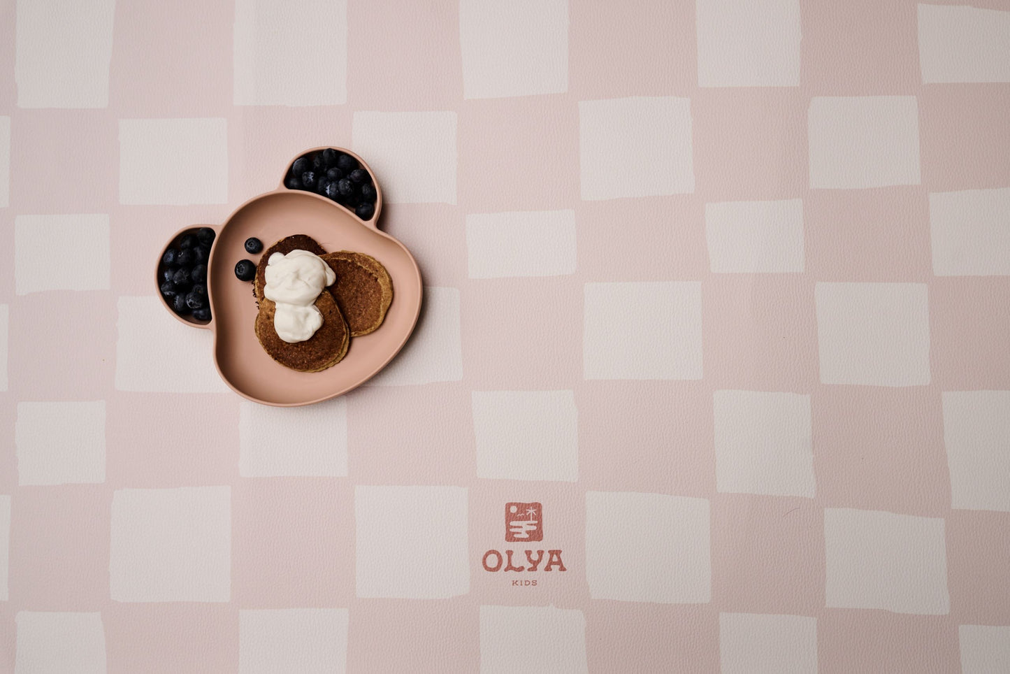 Lasten ruokailualusta, liukumaton ja vedenpitävä lattiasuoja – Chess Pink Beige