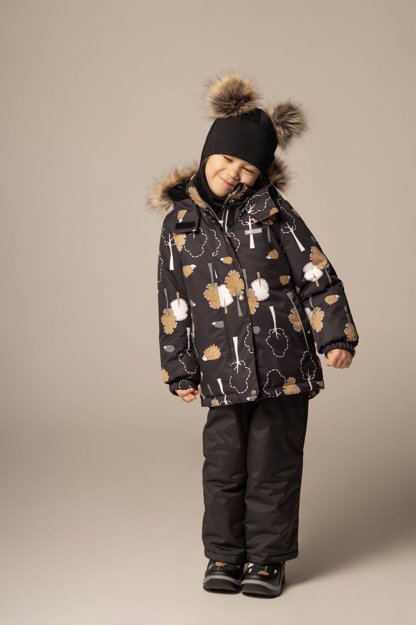 Lenne Musta lasten merinovilla balaclava tupsuilla