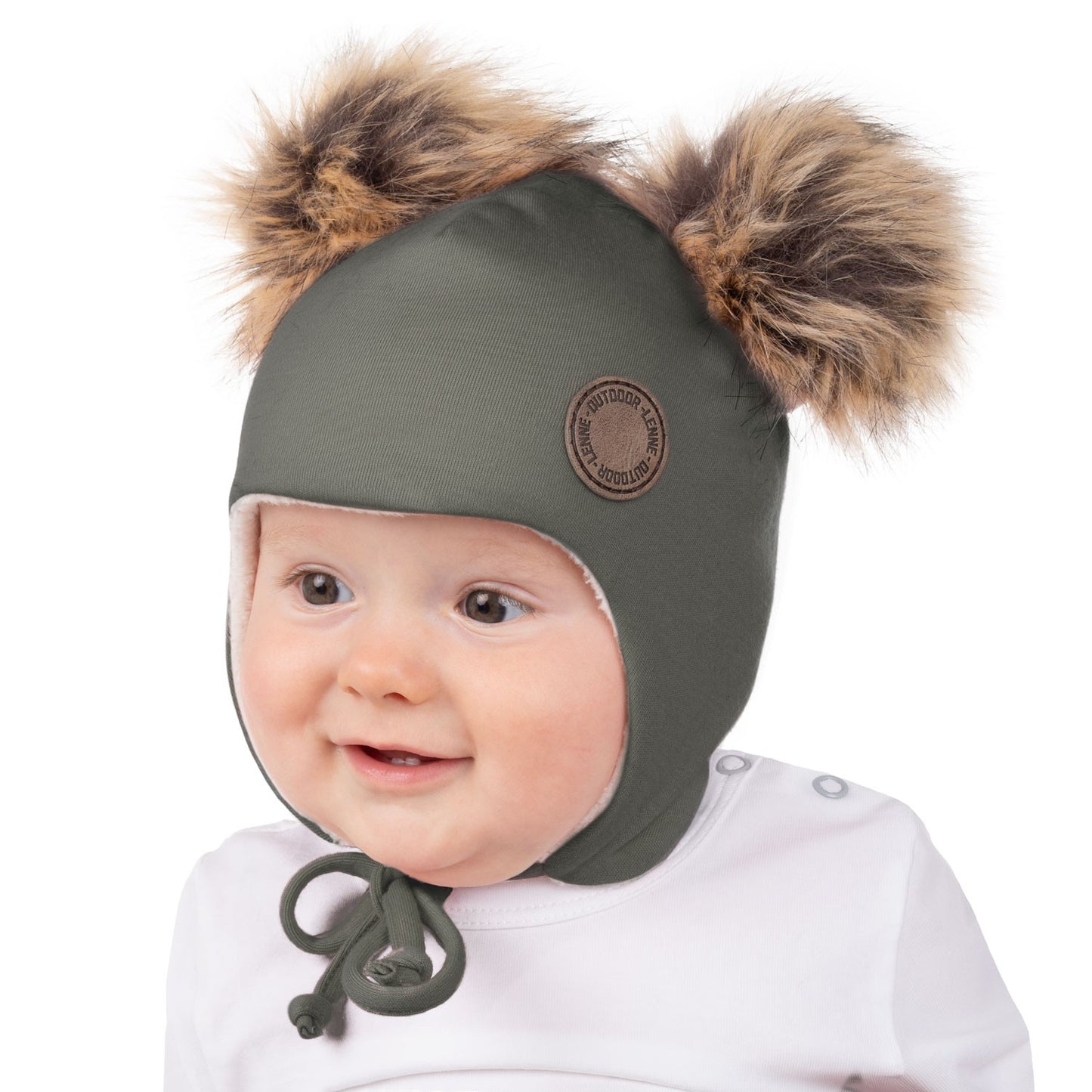 Merinovilla vauvan hattu pom-pomeilla - Khaki