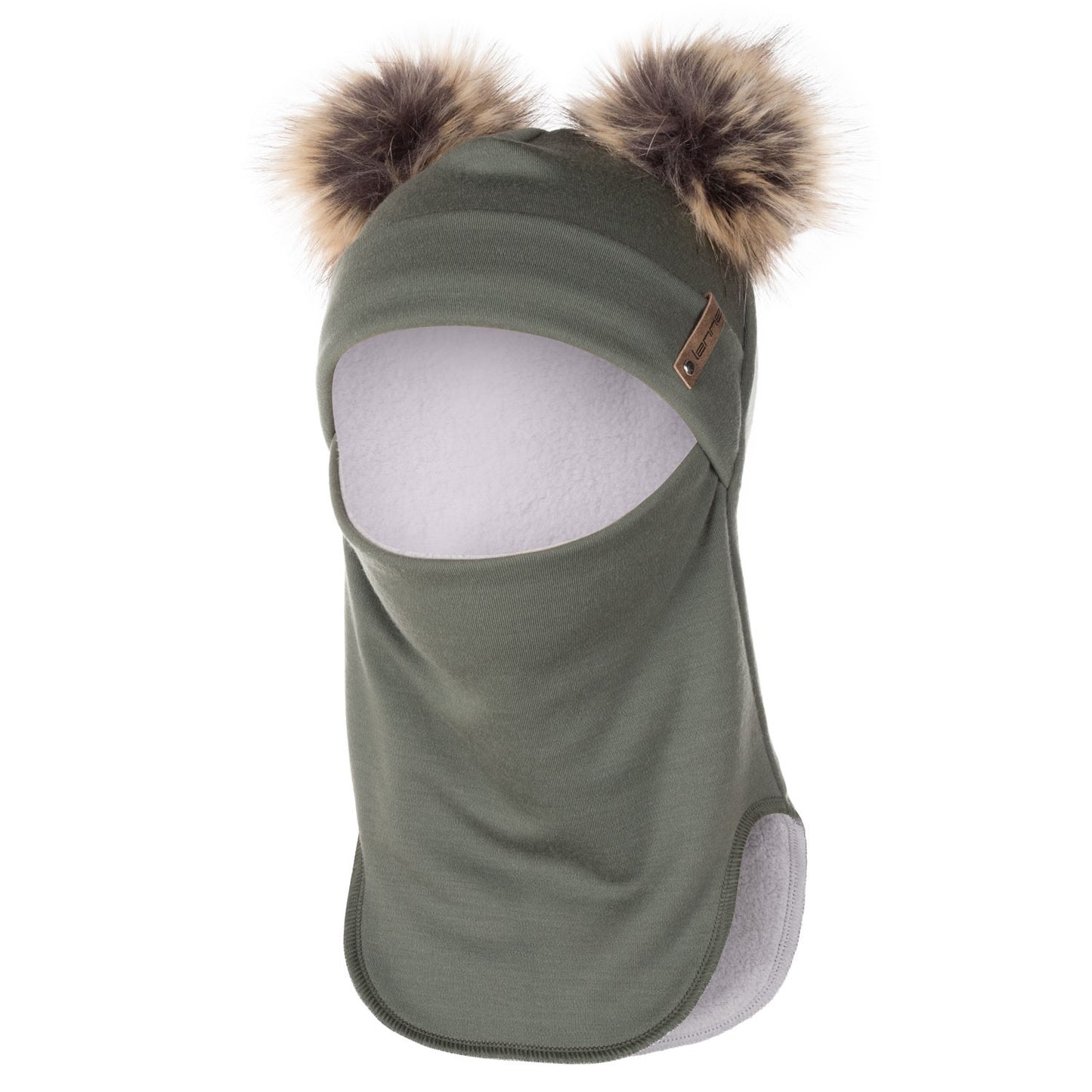 Merinovillainen kypärähattu lapselle tupsuilla-khaki