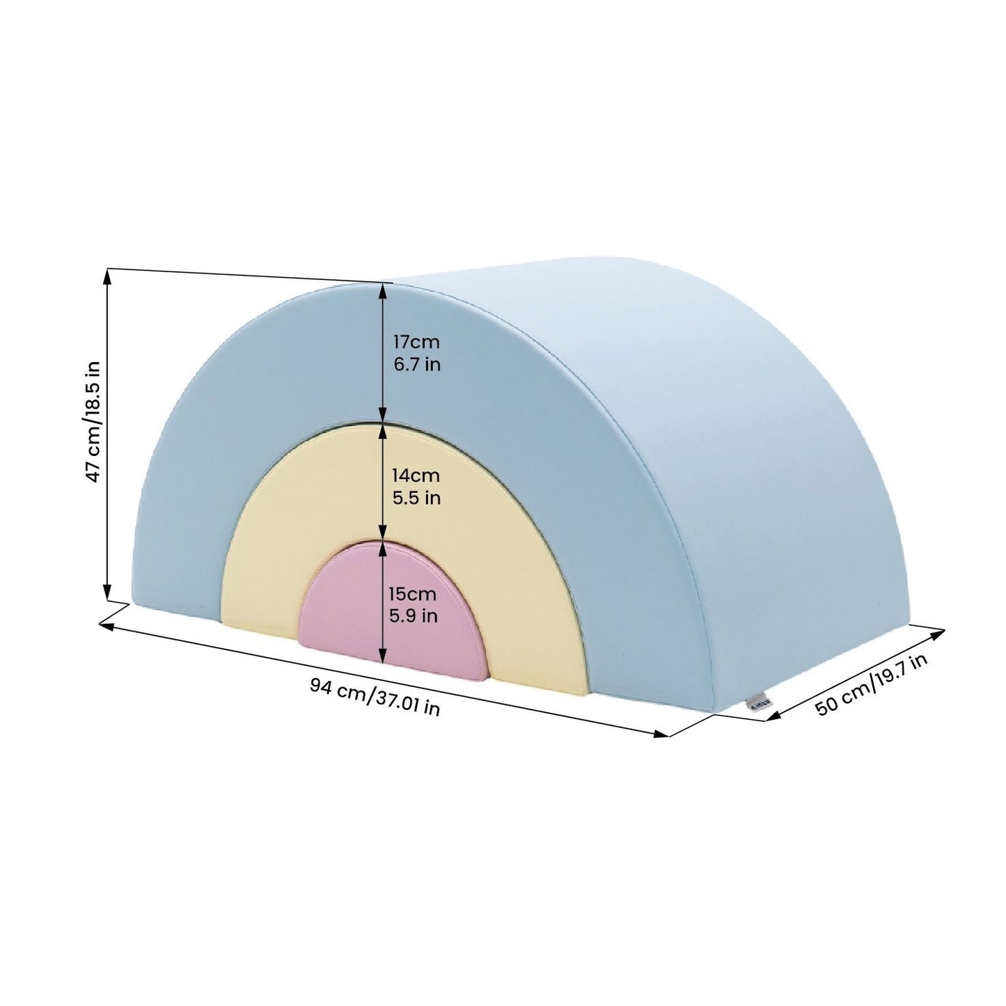Montessori Soft Play kaarevat lasten leikkimoduulit- Vaalea Pastelli-mitat