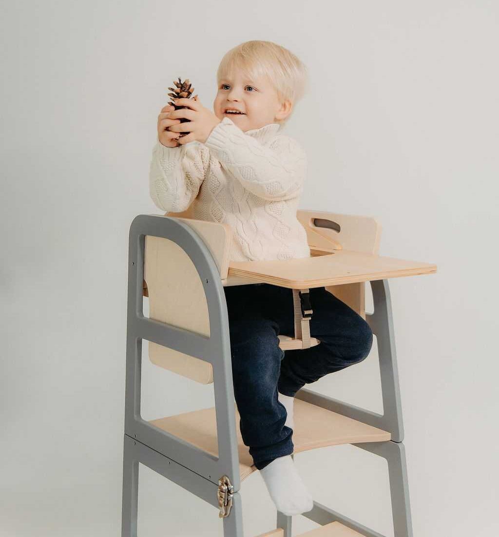 Muunneltava lasten oppimistorni syöttötuoli-lisäosalla