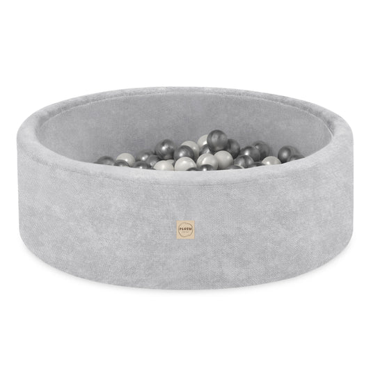 PLUSH NEST Pallomeri, harmaa, premium chenille, 200 palloa: helmi, hopea