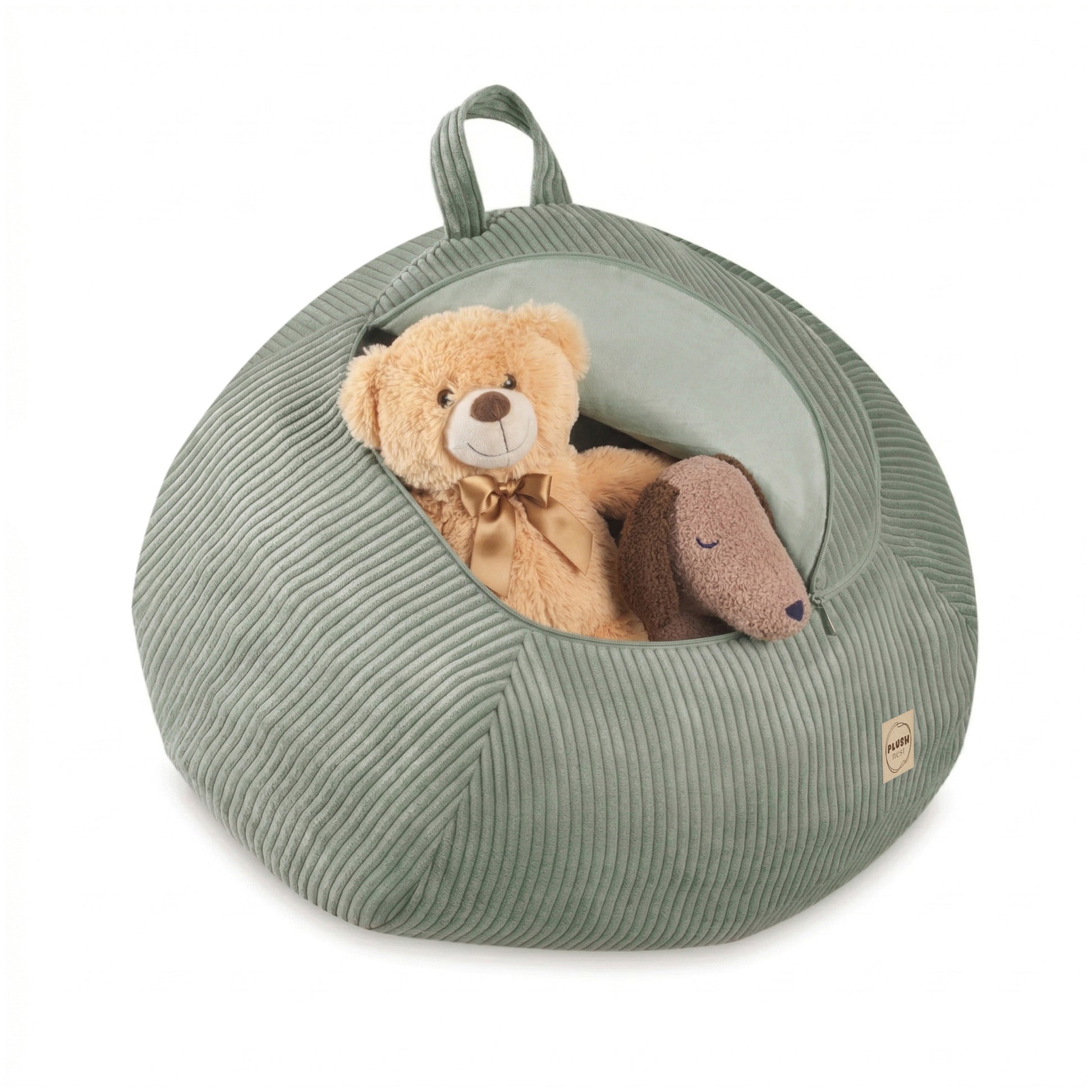 PLUSH NEST säilytyspussi leluille / rahi, vihreä sametti, standard