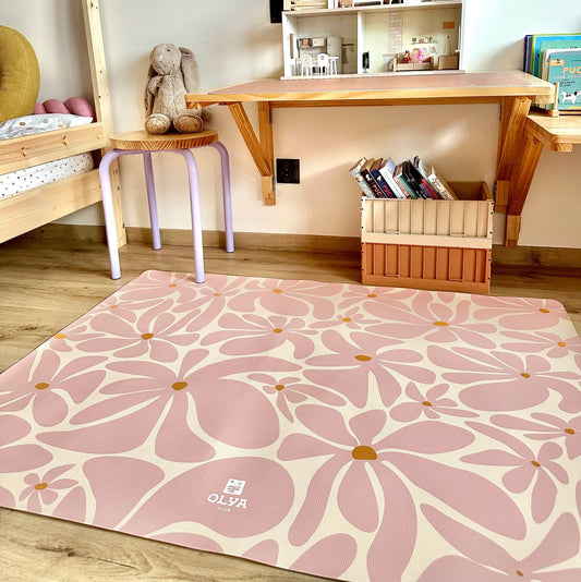 Ruokailualusta lapsille, vedenpitävä ja liukumaton lattiasuoja ja askartelu-alusta- Daisy Pink