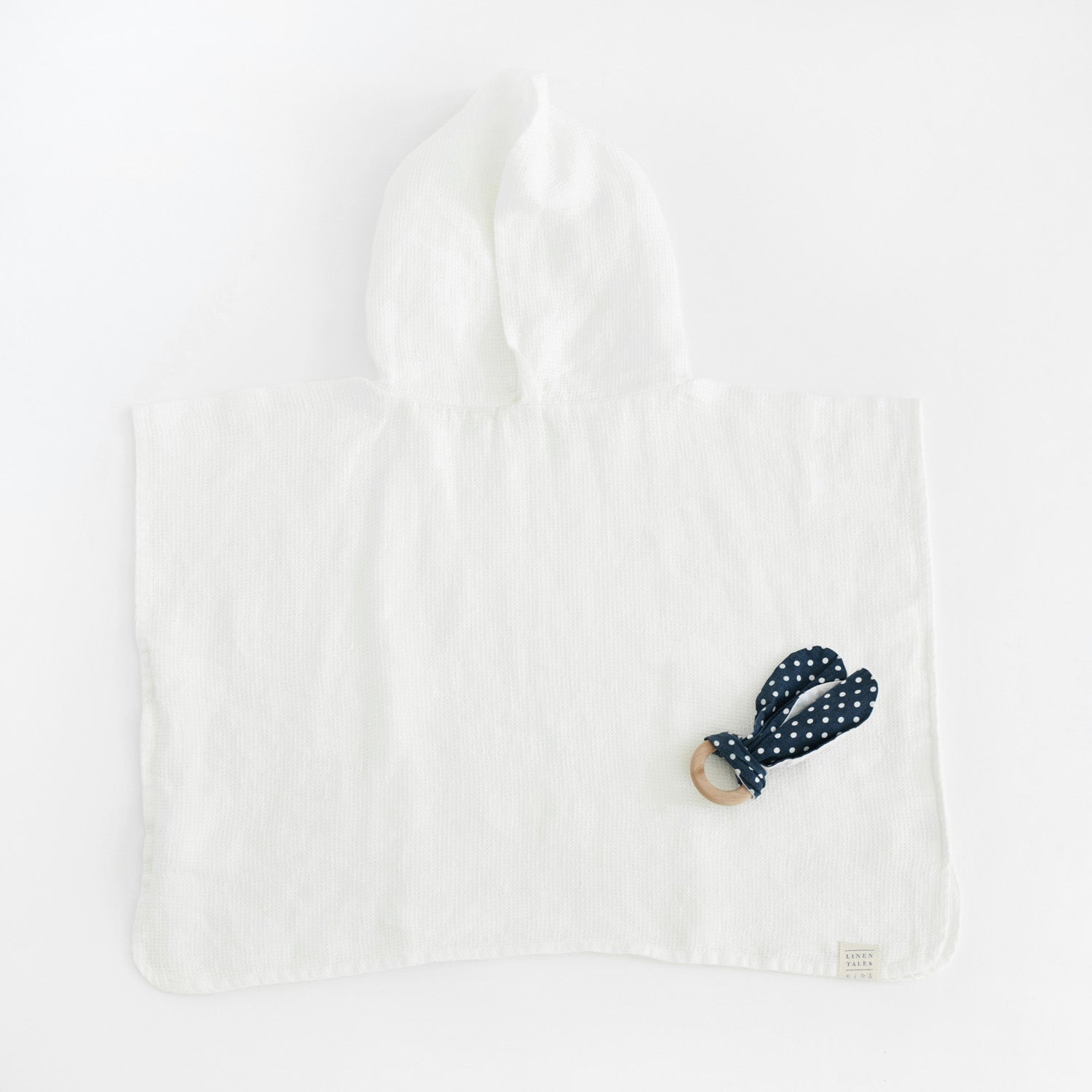 Linen Fine Waffle Poncho for Kids - White