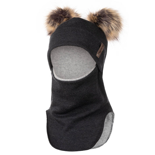 Tumman harmaa lasten balaclava tupsilla