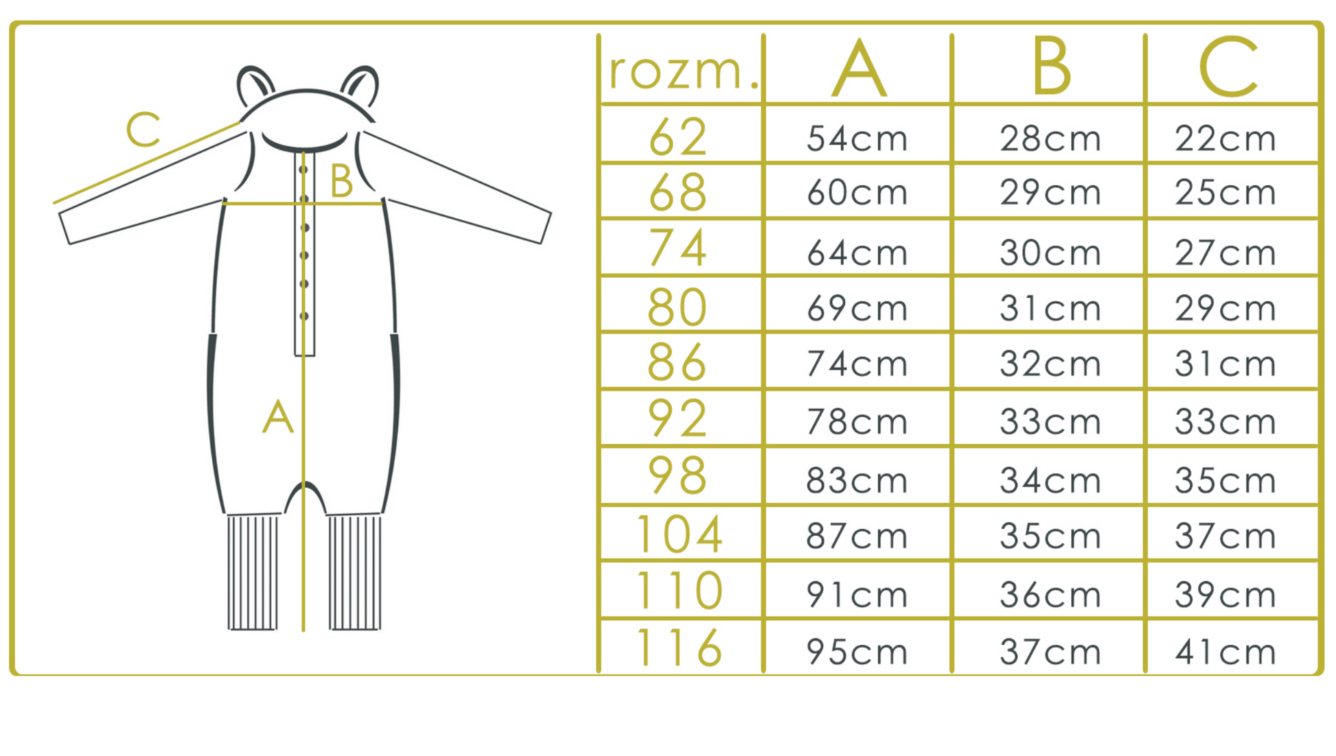 Lasten ja vauvojen jumpsuit nallen korvilla - Lila, kokotaulukko