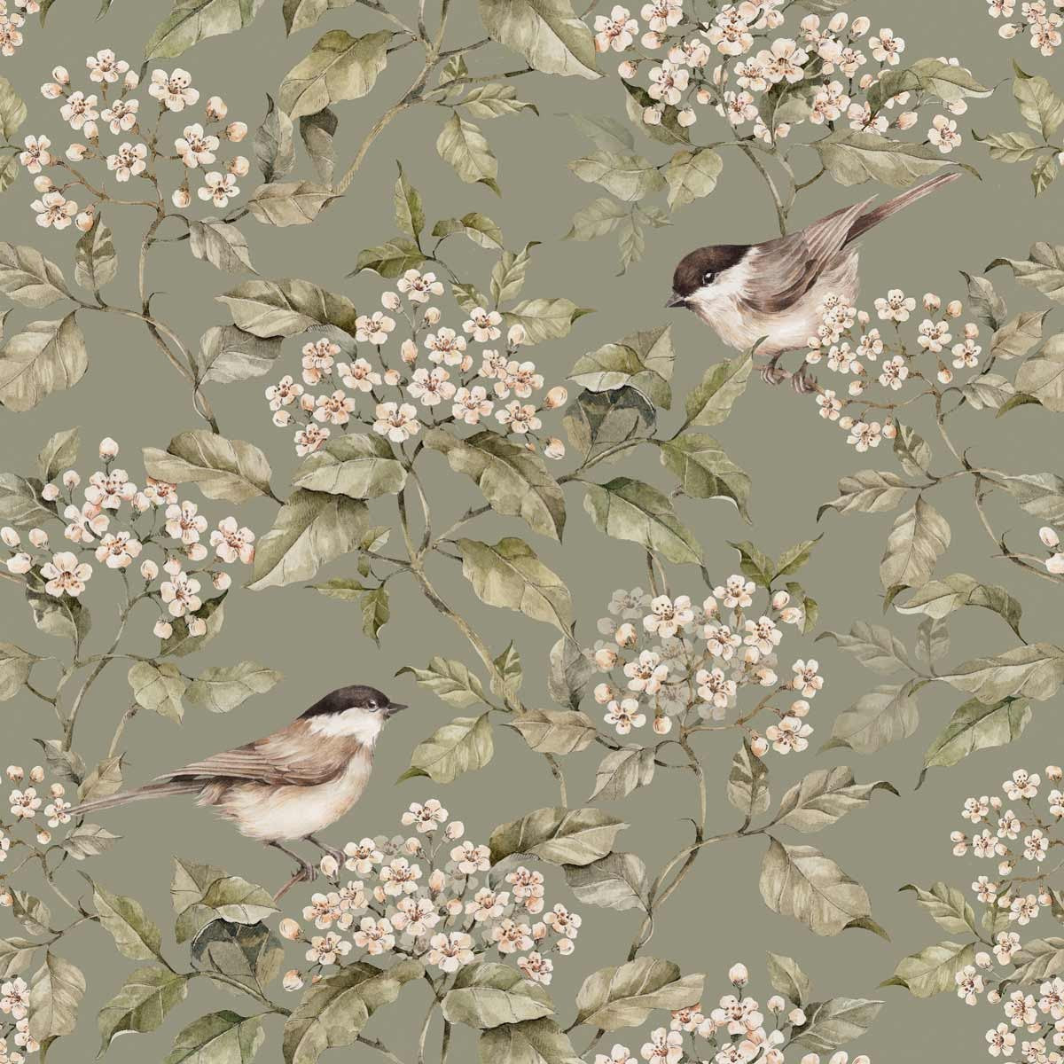 Vihreä tapetti-Birds And Green Spring